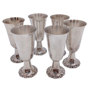 Set of 6 Wallace Baroque 231 Silver Plate 2.75” Cordial Stem Shot Glass Cups